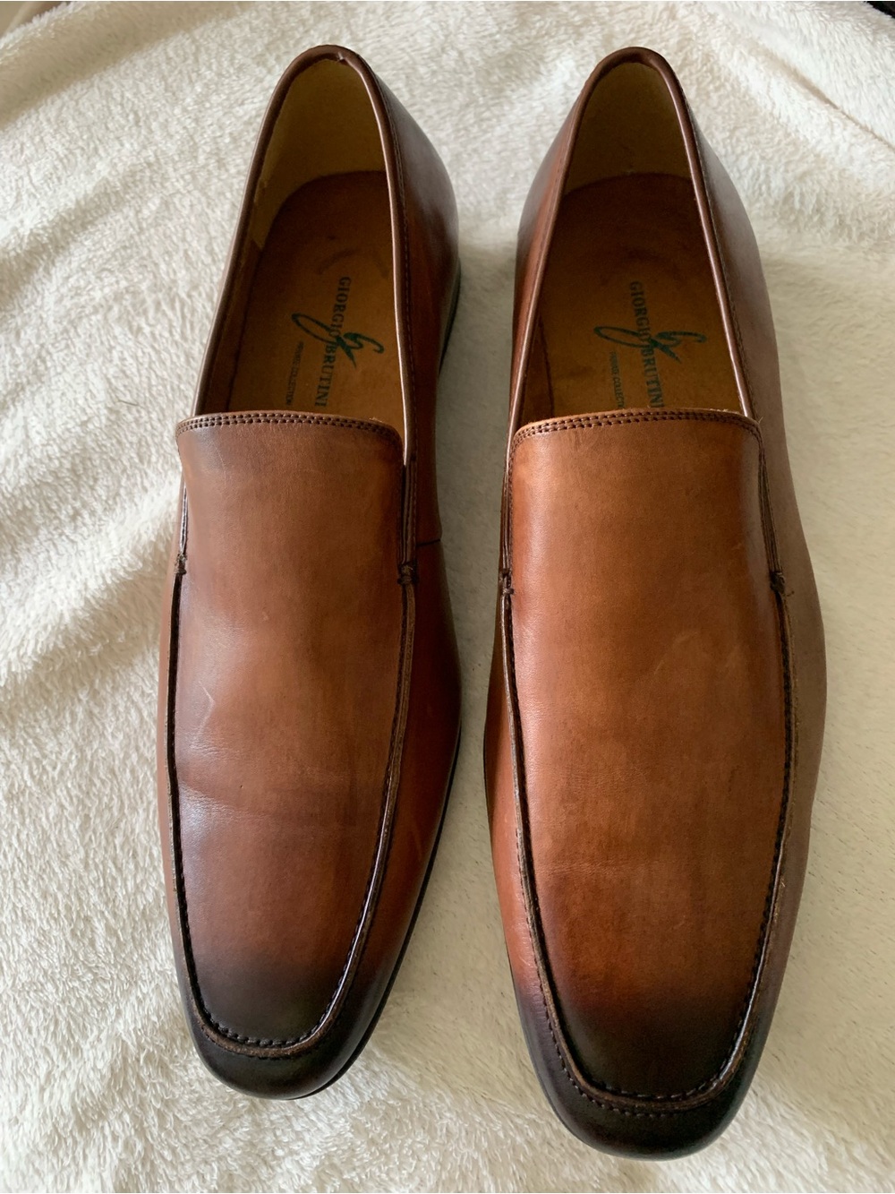 NEW Giorgio Brutini Cognac Brown Burnished Men’s 11 Mick Leather Slip-On Loafers